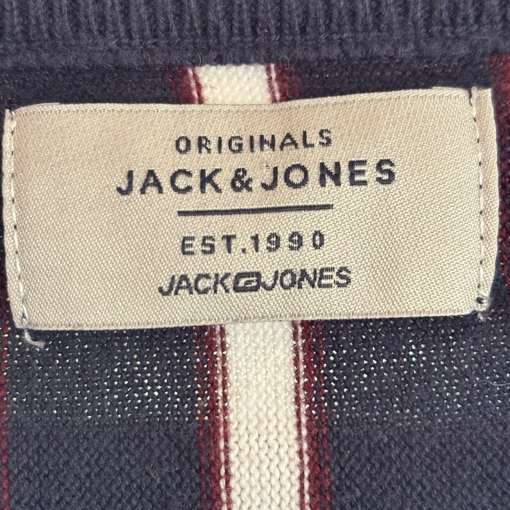 Jack & Jones Men’s Navy White Red Striped Jorsteve Knit Crewneck Sweater Size Lg - Picture 3 of 10